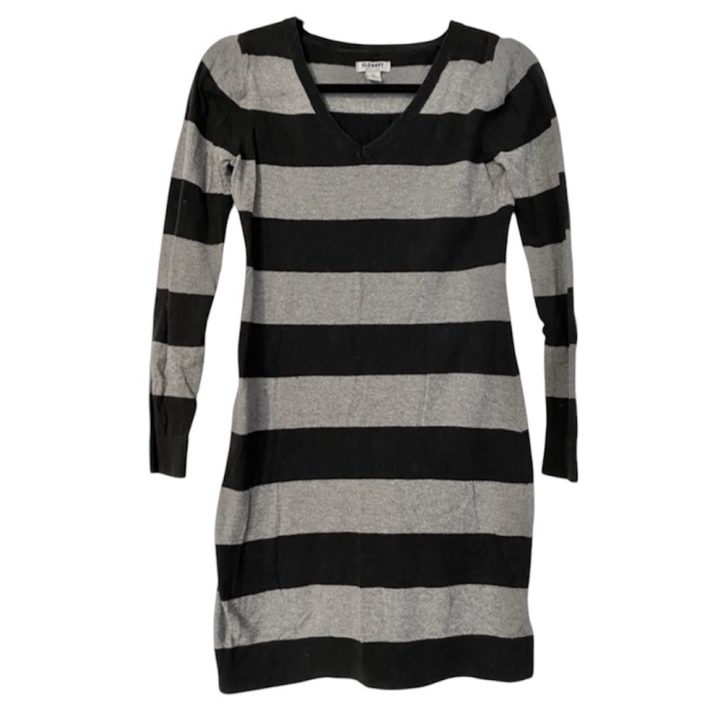 Black & Gray Striped Long Sleeve Dress